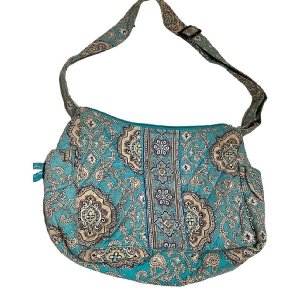 Vera Bradley Blue Beige Paisley Small Purse with Wear on Straps - Boho, Preppy - Picture 2 of 10